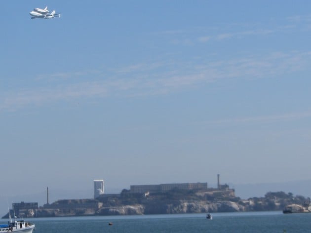 Shuttle Endeavor over Alcatraz