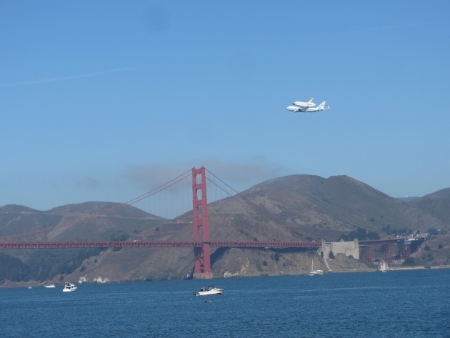 Shuttle Endeavor over the Golden Gate Bridge