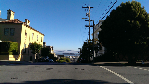 View of Alcatraz from Steiner and Pacific in San Francisco
