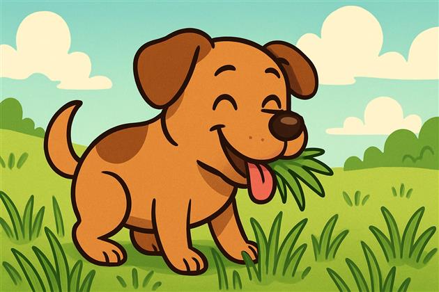 Dog eating grass