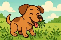 Dog eating grass