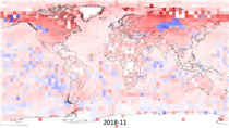Global temperature maximum anomaly from Jan 2010 to Nov 2018