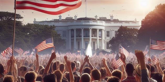 People protesting outside the White House, generated by Dall-E 3
