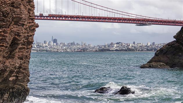 San Francisco through the Golden Gate Bridge from Kirby Cove
