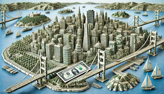 The city of San Francisco made from origami dollar bills.