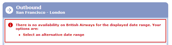 There is no availability on British Airways for the displayed date range.