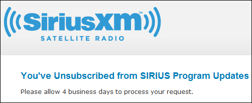 You've Unsubscribed from SIRIUS Program Updates - Please allow 4 business days to process your request.